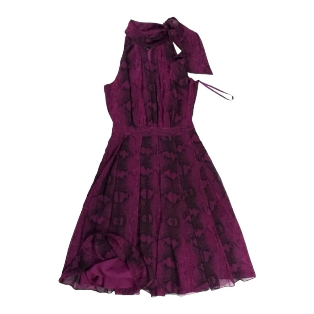 WHBM women's size 2 dress purple black snakeskin high neck bow white house XS